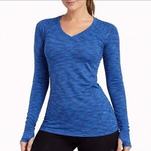Reebok Blue Long Sleeve Performance V-Neck Top Size S